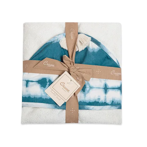 Vista 2 de Crane Baby Toalla, Toalla con capucha para niños y niñas, teñido anudado crema y azul, 30 pulgadas de ancho x 30 pulgadas de alto