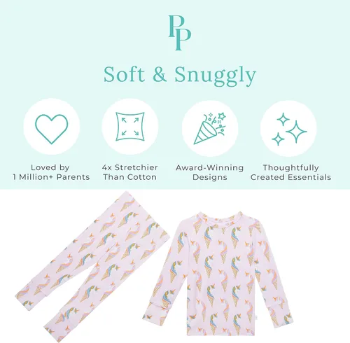 Vista 42 de Posh Peanut Pijamas para niñas, suaves, de viscosa de bambú para niños, pijamas a juego de manga larga para niñas