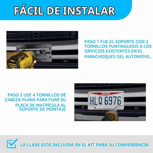 Vista 4 de Soporte de placa de parachoques delantero para Hyundai y Kia 2000-2025, juego de soportes de placa con 6 tornillos únicos y kit de llave, kit