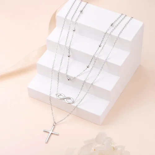 Vista 2 de Collares de plata de ley S925 en capas, barra circular de 3 capas, estilo bohemio, largo, triple gargantilla, collar, regalo de joyería para mujer