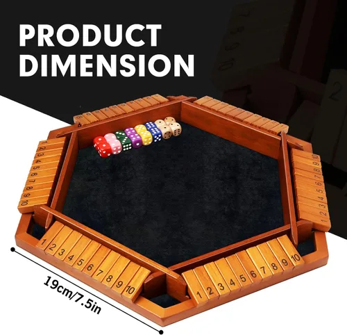 Vista 4 de TooyBing - Juego mejorado de dados Shut The Box, juego de mesa de madera para la familia de 1 a 6 jugadores para niños y adultos con 16 dados, juego
