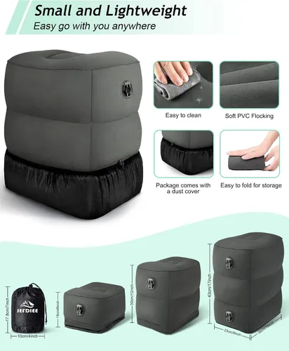 Vista 7 de JefDiee Almohada inflable de viaje y almohada inflable para descanso de pies, artículos esenciales de viaje para adultos, ideal para avión, oficina