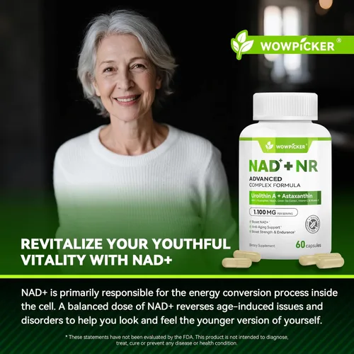 Vista 3 de Suplemento liposomal NAD+ para mujeres de 1,100 mg - Alternativa al suplemento NMN - Extracto de té verde + astaxantina - potenciador puro de NAD
