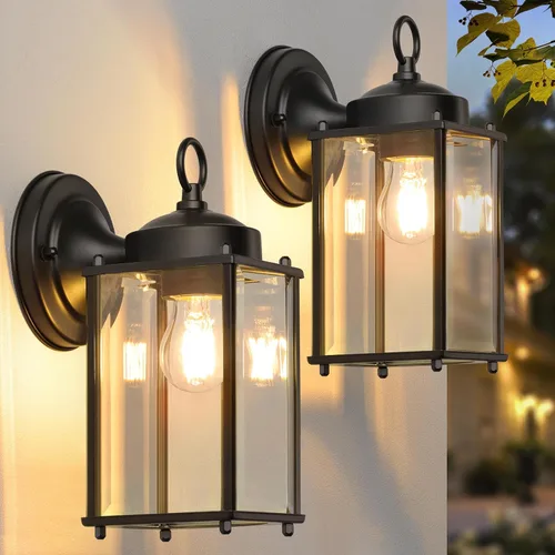 Vista 14 de Farol de pared para exteriores, aplique de pared impermeable de chocolate oscuro exterior, lámpara de pared para puerta delantera con vidrio