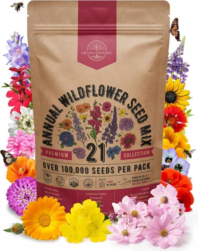 Vista 9 de Organo Republic Mezcla de 16 semillas de flores silvestres perennes para interiores y exteriores, más de 25,000 semillas de jardín de flores