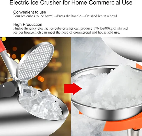 Vista 5 de Trituradora de hielo eléctrica con cuchillas dobles, máquina de afeitar de hielo eléctrica de 300 W (176 libras/176.4 lbs por hora, 2200 rpm)