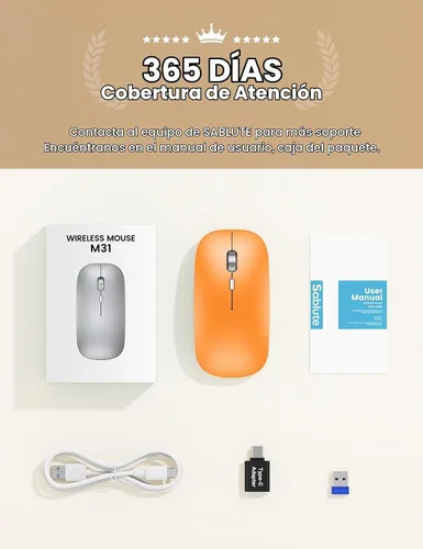 Vista 8 de SABLUTE M31 - Mouse Bluetooth para MacBook Pro/Air, iPad, mouse inalámbrico recargable de tres modos para 3 dispositivos (BT 5.2 + 2.4G), elegante