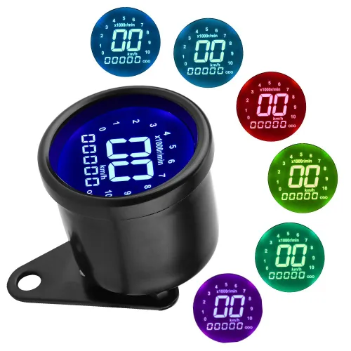 Vista 2 de Medidor digital de motocicleta velocímetro/tacómetro/odómetro MPH KM/H universal con pantalla de luz indicadora multifunción