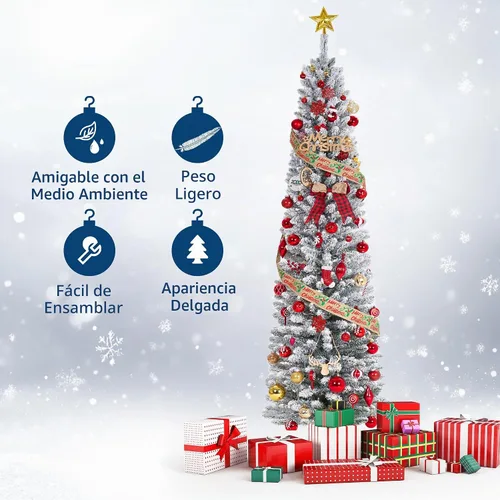 Vista 3 de Árbol de Navidad artificial de 6 pies, árbol de Navidad preiluminado con 120 luces LED, ramas con bisagras y soporte de metal para decoración