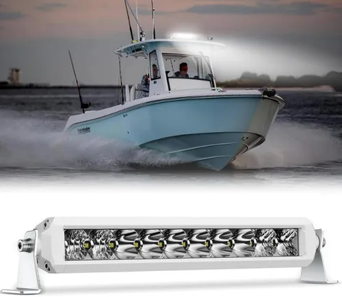 Vista 21 de Barra de luz LED de 12 pulgadas EK ENNOKING de doble fila, foco marino blanco, alta luminosidad, 100 W, luz LED de haz puntual y de inundación, luz