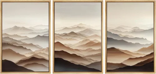Vista 97 de MUDECOR Lienzo enmarcado para pared, juego de arte de acuarela pastel, bosque de pinos, naturaleza silvestre, ilustraciones modernas, decorativas