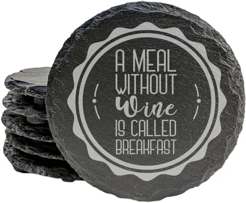 Vista 39 de Rustic Drinking Wine is My Hobby Slate Coasters Set of 8 – Round – USA Made Witty wine lover’s motto engraved on real slate coasters — “drinking