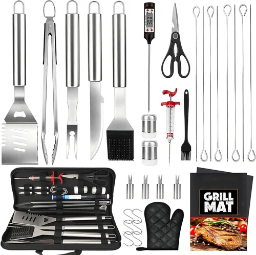 Vista 10 de 11 piezas de accesorios para parrilla de barbacoa de acero inoxidable, regalos para papá en el día del padre, juego de herramientas de parrilla