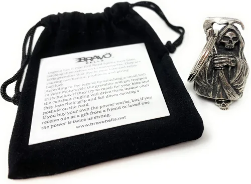 Vista 3 de Bravo Bells Grim Reaper Bell – Accesorio de campana de motociclista o llavero para buena suerte – Fabricado en Estados Unidos