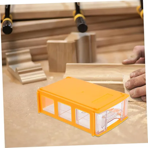 Vista 2 de Caja organizadora de cajones de escritorio modular apilable con múltiples contenedores de almacenamiento de plástico amarillo compacto