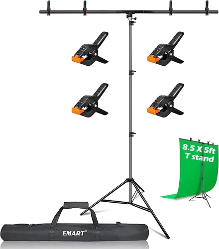 Vista 9 de EMART Soporte de fondo portátil en forma de T de 3 x 6.5 pies con pantalla verde ajustable para fotografía, sesiones de fotos, fiestas y zoom