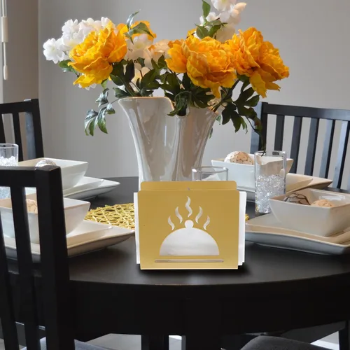 Vista 4 de Hollow-out Metal Napkin Holder Decorative Napkin Stand Vertical Tissue Organizer for Coffee Shops and Home Kitchen Table, Gold Finish