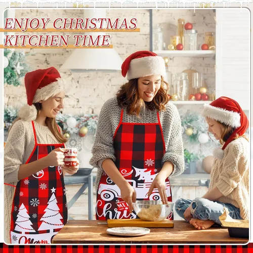 Vista 5 de 8 delantales de cocina de Navidad, delantales de cocina navideños, Papá Noel, alce, elfo, muñeco de nieve, para mujeres y adultos, decoración