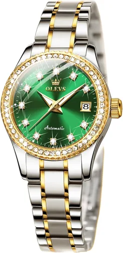 Vista 11 de OLEVS - Reloj automático para mujer de oro, lujo con diamante, de cuerda automática, relojes de pulsera para damas impermeables, luminosos, con fecha