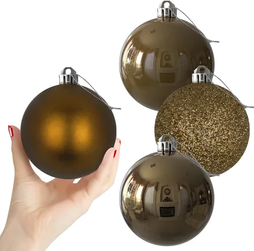 Vista 182 de Esferas pequeñas de Navidad de bronce y dorado de 1.6 pulgadas, adornos para decoración de árbol de Navidad, bolas colgantes inastillables