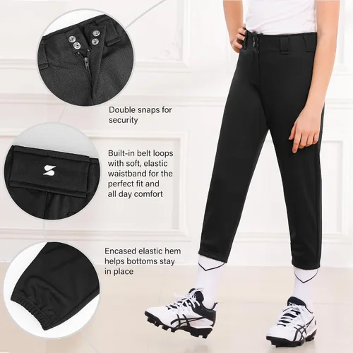 Vista 4 de Pantalón de béisbol para niñas Stelle, pantalones de softball para niñas, pantalones de béisbol para niños, pantalones de fastpitch con bolsillos