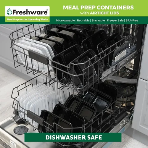 Vista 7 de Freshware Contenedores de preparación de comidas (paquete de 150) con 2 compartimentos con tapas, contenedores de almacenamiento de alimentos, caja