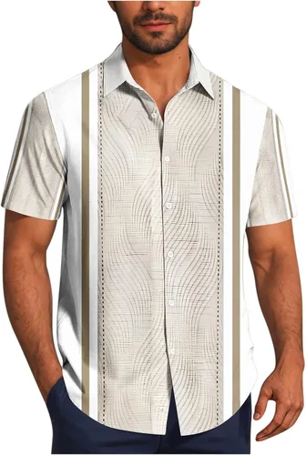 Vista 12 de Camisas de guayabera cubana para hombre, camisas casuales de manga corta con botones, camisas de playa para vacaciones de verano, camisetas mexicanas