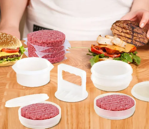 Vista 5 de CTD Store set de 10 unidades: prensa para hamburguesas y recipientes para congelador.