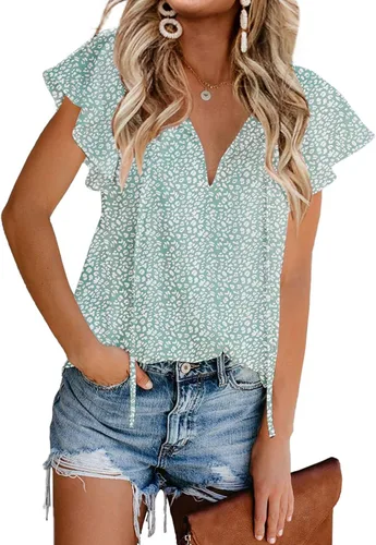 Vista 2 de Mansy - Blusas sueltas de verano con cuello en V y estampado floral para mujer