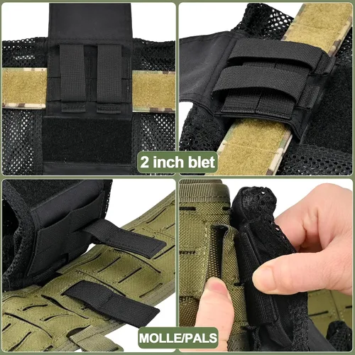 Vista 6 de SABADO Bolsa táctica Molle de malla de malla para cinturón con cordón, plegable, flexible, duradera, con gancho y bucle, se despliega con una