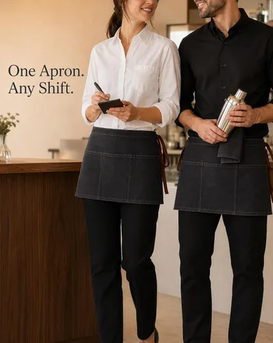 Vista 6 de Toyvian Durable Denim Waist Apron with 3 Pockets Unisex, Short Half Server Apron for Waiter Waitress, Bar, Cafe & Kitchen