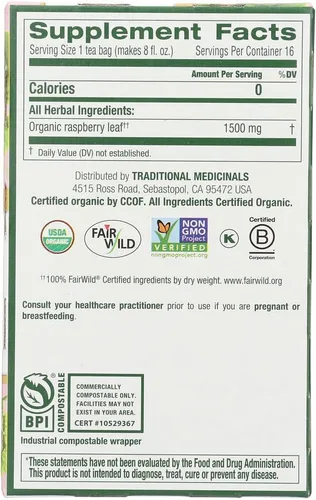 Vista 4 de Rasbperry Leaf Tea - Easy Birth Tea - Un conocido amigo de la mujer - Tés de hierbas orgánicas, hoja de frambuesa, 16 bolsas de té envueltas, 0.85