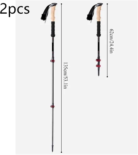 Vista 2 de 2pcs Trekking Poles Ultralight Portable Walking Stick Outdoor Telescopic Climbing Sticks Camping Hiking