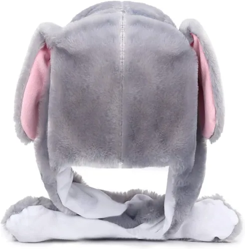Vista 5 de Topwon - Gorro de conejo de peluche con orejas de conejo que aparecen cuando se presionan las patas, color gris