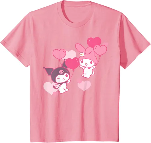 Vista 61 de Camiseta de My Melody y Kuromi con corazones del Día de San Valentín Negro