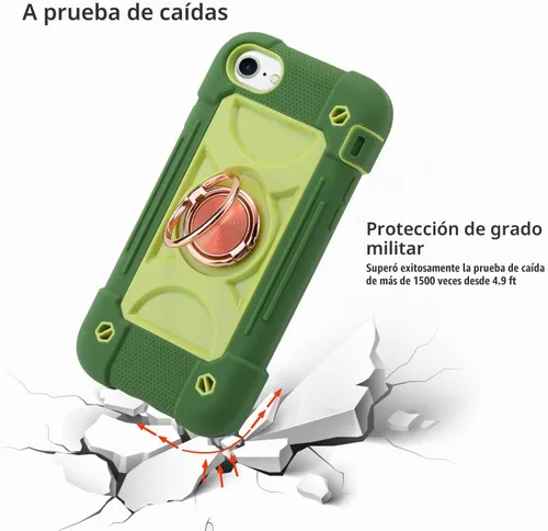 Vista 4 de Funda para iPhone Se3/iPhone Se2, iPhone 6/6S, iPhone 7/iPhone 8 de 4.7 pulgadas con soporte de anillo, con 2 protectores de pantalla resistentes