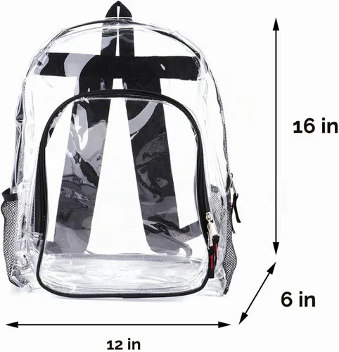 Vista 2 de JOMPARO - Mochila transparente para escuela, 16 pulgadas, color negro Negro-1p