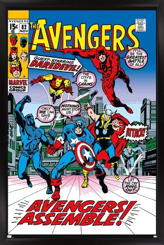 Vista 8 de Trends International Marvel Comics - Póster de pared de Avengers #82, 22.4 pulgadas de largo x 14.7 pulgadas, versión enmarcada en madera de granero