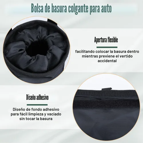 Vista 6 de ecocstm 2 piezas de bolsas de basura para coche, bolsa de basura para coche lavable y colgante, cubo de basura desmontable con ventilación elástica