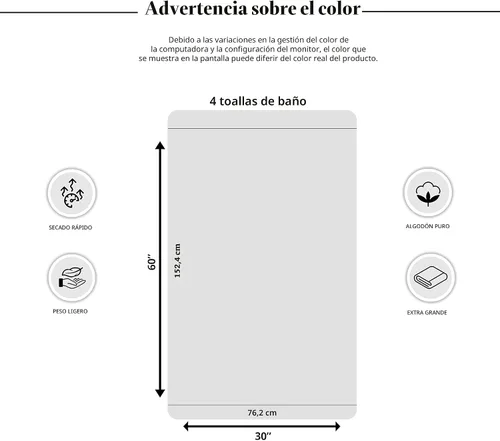 Vista 7 de Tens Towels Paquete de 4 toallas de baño extra grandes de 30 x 60 pulgadas, 100% algodón, más grandes y ligeras, más rápidas de secar, súper suaves