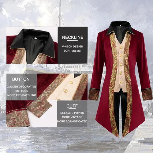 Vista 6 de Abrigo steampunk renacentista, disfraz de Halloween para niños, medieval pirata vampiro, chaqueta victoriana, abrigo para niños