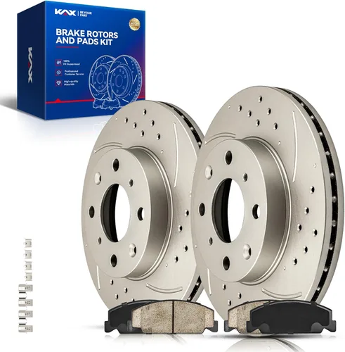 Vista 24 de Kit de freno delantero KAX, rotores de freno ranurados y con hendiduras, pastillas de freno cerámicas Compatible con Honda Accord 1990 1991 1992