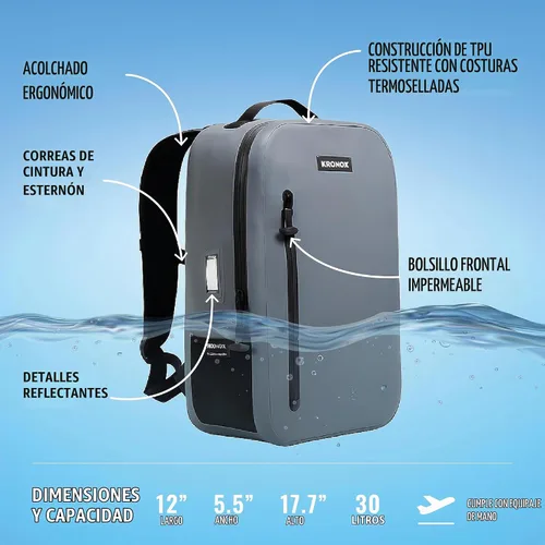 Vista 3 de KRONOX 25L Waterproof Backpack for Men – IPX7 Submersible Dry Bag, Lightweight & Durable for Travel, Motorcycle, Kayak Negro