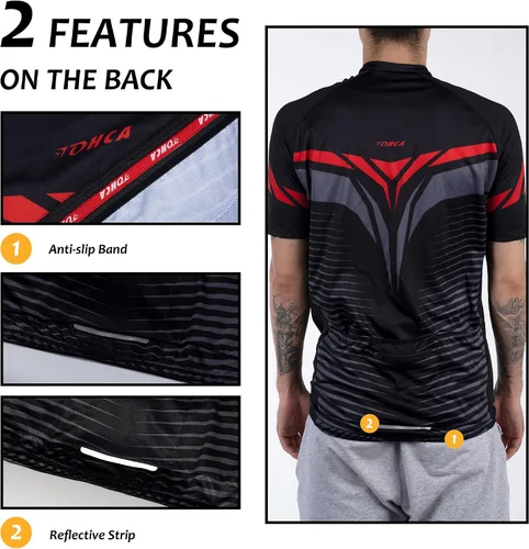 Vista 5 de Lohca Maillot de ciclismo de manga corta para hombre con 4 bolsillos
