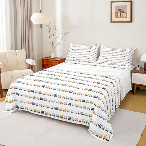 Vista 28 de Erosebridal Juego de sábanas de automóvil de dibujos animados para niños, juego de ropa de cama de camiones, tamaño individual, sábana bajera