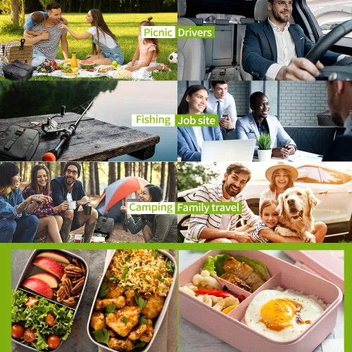 Vista 6 de Horno portátil, 12 V, 24 V, 110 V, calentador de alimentos para automóvil, portátil, mini horno personal, lonchera eléctrica con calefacción