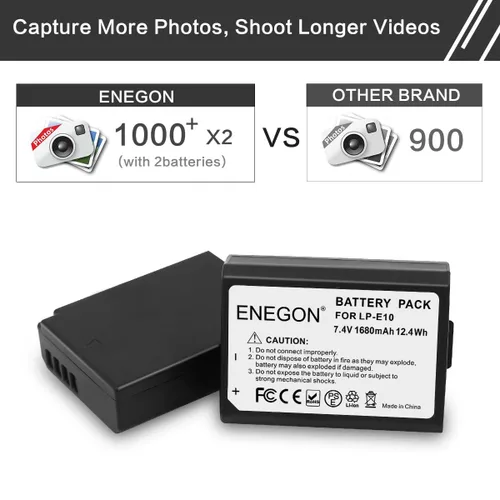 Vista 2 de ENEGON LP-E10 - Batería de repuesto (2 unidades de 1680 mAH) y cargador dual rápido para Canon LP E10 Canon EOS Rebel T3 T5 T6 T7 T100, Kiss X50 X70