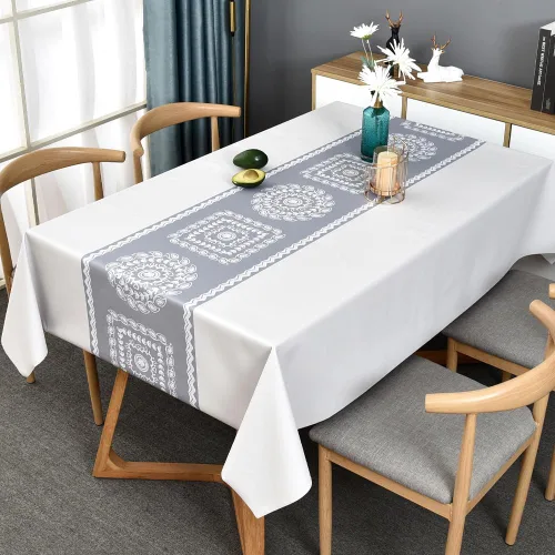 Vista 9 de TruDelve Mantel de Vinilo con Respaldo de Franela Mantel de Mesa de Plástico Blanco Cuadrado Manteles de Mesa para Fiestas Impermeables Cubierta