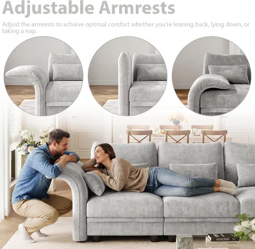 Vista 7 de LLappuil Sofá Seccional Modular de 6 Piezas para Sala de Estar de Chenilla con Sofá Cama Seccional con Chaise Reversible, Reposabrazos y Respaldo