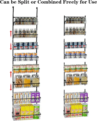 Vista 5 de Organizador de despensa sobre la puerta, cestas de metal ajustables de 8 niveles, estante de especias colgante, negro
